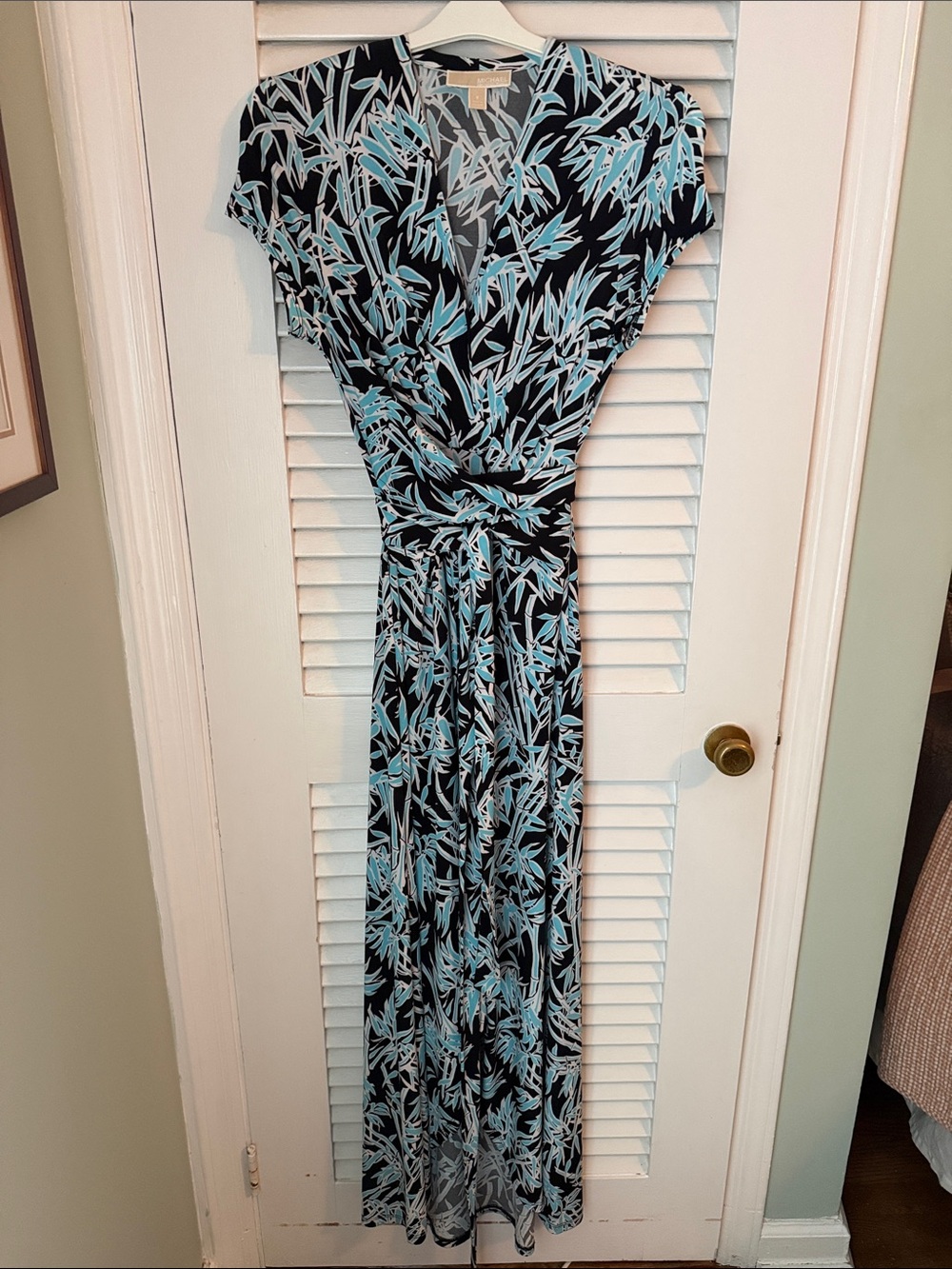 MICHAEL Michael Kors Black and Light Blue Floral Wrap Maxi Dress